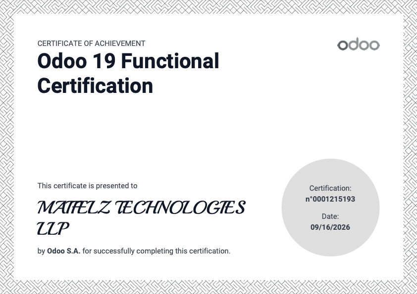Official Odoo Functional Certification - MAIFELZ TECHNOLOGIES LLP